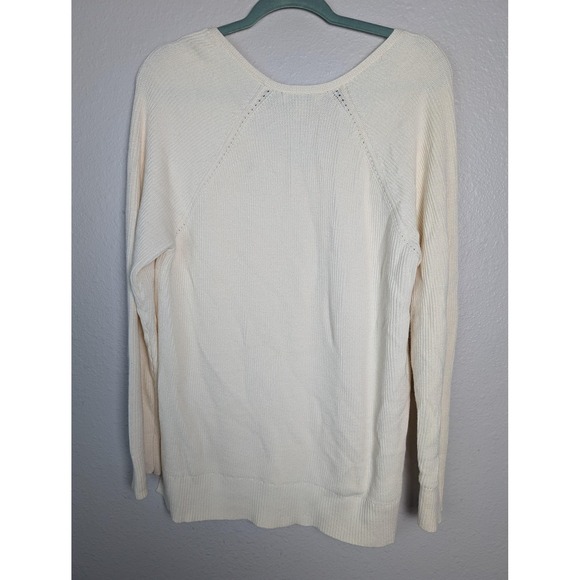 Athleta Sweater Womens Large White Hanover V Neck Tunic Pullover Knit Side Slits - Picture 2 of 7